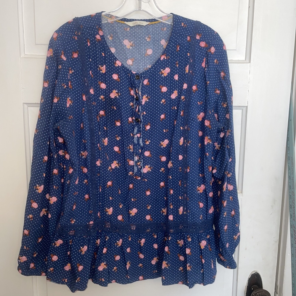 Matilda Jane Blouse Blue With Pink Roses Large (check Measurements)
